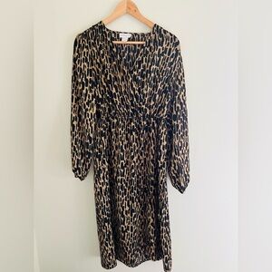 Apricot Leopard Print Long Sleeve Empire Waist Midi Dress Size 6